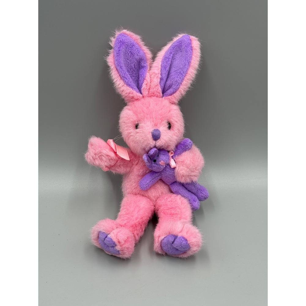 Vintage 1999 GAC Pink Bunny Plush Purple Baby Rabbit Stuffed Animal 10 inch